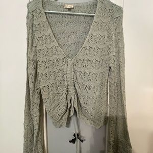 Tie front green crochet shirt